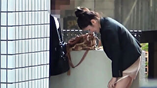 Urinating asian sweetie discards bloomers